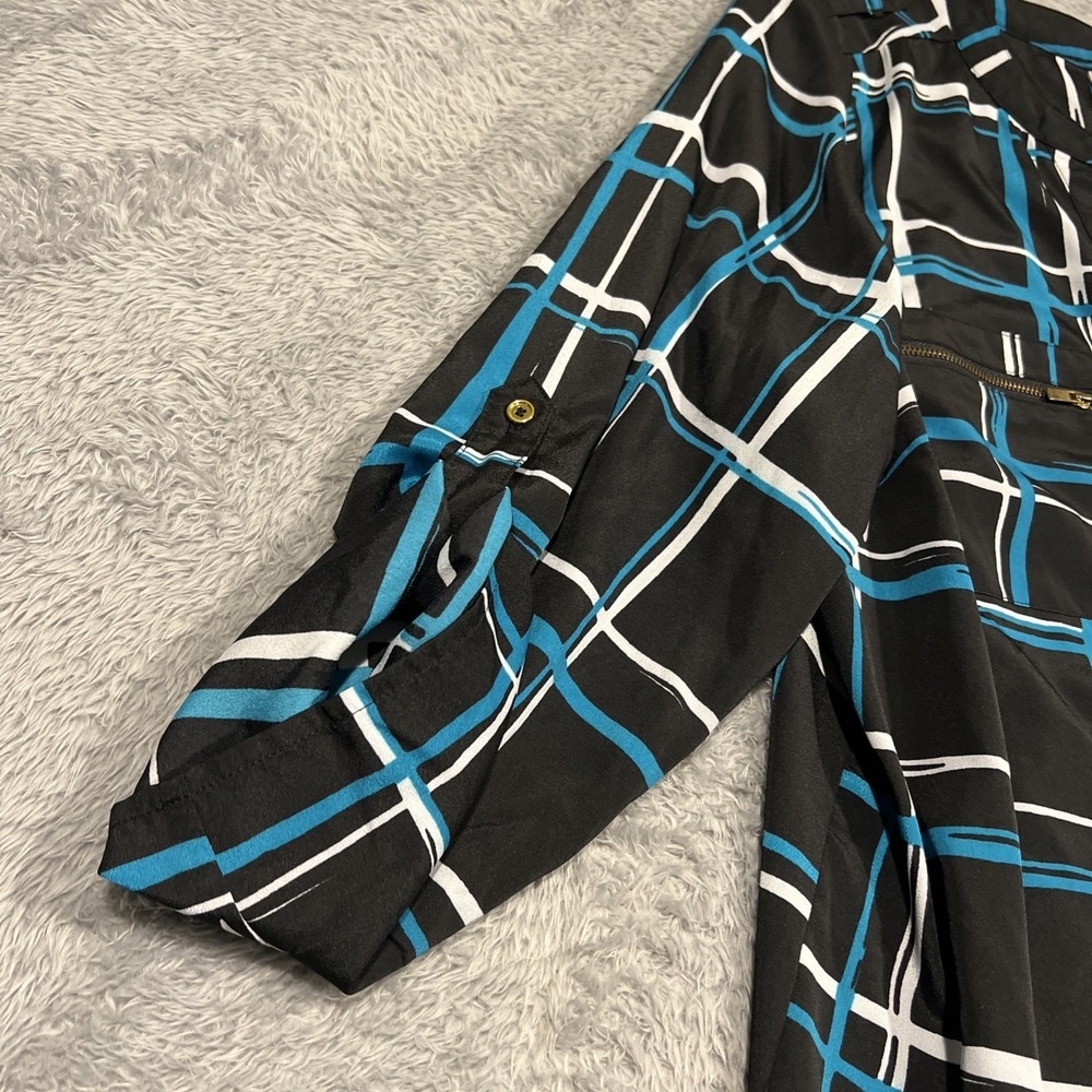 AVENUE Top Button 3/4 Sleeve Roll Tab Geometric Check‎ Women's 14/16 - Picture 10 of 13